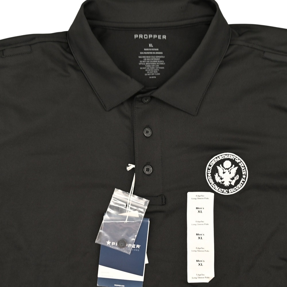 Propper EdgeTec Mens XL Tactical Polo NWT Black Long Sleeve Diplomatic Security